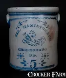 James Hamilton & Co., 5 Gal. JAMES HAMILTON & CO. / GREENSBORO, PA Stoneware Crock