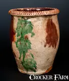 Outstanding S. BELL & SON / STRASBURG, VA Multi-Glazed Redware Cream Jar by S. Bell & Son, circa 1890, Redware, sold Jul 2014