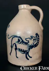 J. & E. Norton, Extremely Rare J. & E. NORTON / BENNINGTON, VT Stoneware Jug w/ Mythical Creature and Bird Designs, circa 1855, Stoneware