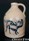 J. & E. Norton, Extremely Rare J. & E. NORTON / BENNINGTON, VT Stoneware Jug w/ Mythical Creature and Bird Designs, circa 1855, Stoneware