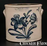 John Burger, JOHN BURGER / ROCHESTER Stoneware Crock w/ Elaborate Slip-Trailed Floral Decoration, circa 1860, Stoneware
