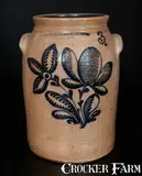 F. Stetzenmeyer & Co., F. STETZENMEYER & CO. / ROCHESTER, NY 3 Gal. Stoneware Crock w/ Elaborate Slip-Trailed Floral Decoration, circa 1850, Stoneware