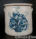 J.A. & C.W. Underwood, Scarce Six-Gallon J.A. & C.W. UNDERWOOD / FORT EDWARD, N.Y. Stoneware Crock w/ Cobalt Flower Basket