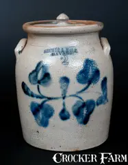 Brewer & Halm, 2 Gal. BREWER & HALM / HAVANA Stoneware Lidded Jar with Floral Decoration, circa 1855, Stoneware