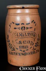 Hamilton & Co., HAMILTON & CO. / GREENSBORO, PA Stoneware Jar with Stenciled Shield Decoration, circa 1875, Stoneware