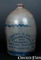 Getty & Co., GETTY & CO. / PITTSBURGH, PA Stenciled Stoneware Liquor Advertising Jug, circa 1875, Stoneware