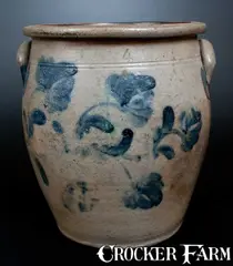 Mckenzie & Jackson, Scarce Four-Gallon MCKENZIE & JACKSON / BEAVER, PA Stoneware Jar w/ Elaborate Cobalt Floral Decoration, circa 1860, Stoneware