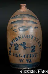 Palatine, Scarce PALATINE POTTERY Co. / PALATINE / W VA Stoneware Jug w/ Cobalt Rearing Horse Designs, circa 1875, Stoneware