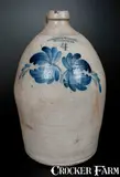 COWDEN & WILCOX / HARRISBURG, PA Stoneware Jug w/ Cobalt Floral Design by Cowden & Wilcox, circa 1865, Stoneware, sold Jul 2014