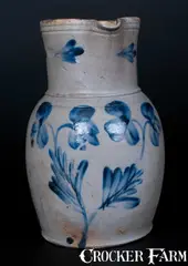 P. Herrmann, P. HERRMANN / BALTIMORE Stoneware Pitcher w/ Cobalt Floral Decoration, circa 1870, Stoneware