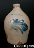 COWDEN & WILCOX / HARRISBURG, PA Stoneware Jug w/ Cobalt Floral Decoration by Cowden & Wilcox, circa 1865, Stoneware, sold Jul 2014