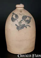Pfaltzgraff & Co., 3 Gal. PFALTZGRAFF & CO. / YORK, PA Stoneware Jug with Cobalt Floral Decoration, circa 1855-1880, Stoneware