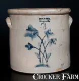Evan R. Jones, 3 Gal. EVAN R. JONES / PITTSTON, PA Stoneware Crock w/ Slip-Trailed Floral Decoration, circa 1875, Stoneware