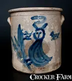 H B. Pfaltzgraff, Extremely Rare H. B. PFALTZGRAFF / YORK, PA Stoneware Crock w/ Owl and Dogs Decoration, circa 1870-1889, Stoneware