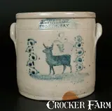 J. C. Waelde, Very Rare J.C. WAELDE / NORTH BAY Stoneware Crock w/ Stenciled Deer Decoration