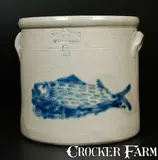 West Troy, Rare WEST TROY / NY / POTTERY Stoneware Crock w/ Elaborate Fish Decoration, circa 1875, Stoneware