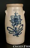 John Burger, 4 Gal. JOHN BURGER / ROCHESTER Stoneware Churn with Elaborate Floral Decoration, circa 1860, Stoneware