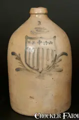 A' Macquoid & Co, WM-A' MACQUOID & CO / NEW-YORK / LITTLE WST 12TH ST Stoneware Jug w/ Federal Shield Decoration, circa 1870, Stoneware