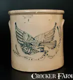 Ny Pottery, WEST TROY, NY / POTTERY 6 Gal. Stoneware Crock w/ Elaborate Flying Eagle Decoration, circa 1875, Stoneware