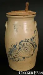 Ottman Bros, 6 Gal. OTTMAN BROS. / FORT EDWARD, NY Stoneware Churn w/ Brushed Floral Decoration, circa 1880, Stoneware