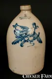J.A. & C.W. Underwood, 3 Gal. J. A. & C. W. UNDERWOOD / FORT EDWARD, NY Stoneware Jug w/ Double Bird Decoration