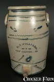 R. T. Williams, Rare R. T. WILLIAMS / NEW GENEVA, PA 10 Gal. Stoneware Water Cooler w/ Brushed Decoration, circa 1885, Stoneware