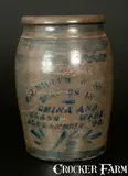 E. J. Miller, E. J. MILLER / ALEXANDRIA 1 1/2 Gal. Stoneware Stenciled Advertising Crock, circa 1875, Stoneware