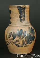 J. Swank & Co., Rare J. SWANK & CO. / JOHNSTOWN, PA. Stoneware Pitcher w/ Elaborate Cobalt Floral Decoration, circa 1870, Stoneware