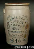 Hamilton & Jones, 16 Gal. HAMILTON & JONES / GREENSBORO, PA Stoneware Crock with Stenciled Decoration, circa 1875, Stoneware