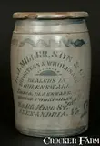E. J. Miller, Very Fine E. J. MILLER / ALEXANDRIA, VA Stoneware Advertising Crock with Stenciled Sun, circa 1875, Stoneware