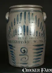 Haught & Co., 3 Gal. HAUGHT & CO. / SHINNSTON, W. VA Stoneware Crock with Elaborate Brushed Decoration, circa 1875, Stoneware