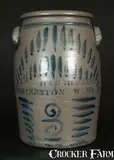 Haught & Co., 3 Gal. HAUGHT & CO. / SHINNSTON, W. VA Stoneware Crock with Elaborate Brushed Decoration, circa 1875, Stoneware