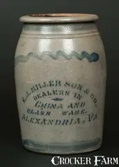 E. J. Miller, E. J. MILLER / ALEXANDRIA, VA Stoneware Stenciled Advertising Crock, circa 1875, Stoneware