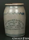 E. J. Miller, E. J. MILLER / ALEXANDRIA, VA Stoneware Stenciled Advertising Crock, circa 1875, Stoneware