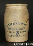 Limestone Pottery, Very Rare LIMESTONE POTTERY / KEITH BROS / MAYSVILLE, KY 3 Gal. Stoneware Crock, second half 19th century, Stoneware