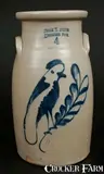 Frank B. Norton, 4 Gal. FRANK B. NORTON / WORCESTER, MASS Stoneware Churn w/ Parrot Decoration, circa 1880, Stoneware