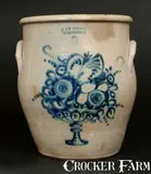 J. & E. NORTON / BENNINGTON, VT Stoneware Jar w/ Elaborate Floral Compote Decoration by J. & E. Norton, circa 1855, Stoneware, sold Mar 2014