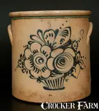 J. & E. NORTON / BENNINGTON, VT 5 Gal. Stoneware Crock with Floral Basket Decoration by J. & E. Norton, circa 1855, Stoneware, sold Mar 2014
