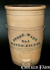 Hart Bro's, Rare HART BROS. / FULTON, NY Very Large Stoneware Filtering Cooler w/ Ornate Molded Handles, late 19th century, Stoneware