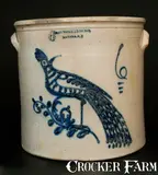 A.O. Whittemore, A. O. WHITTEMORE / HAVANA, NY 6 Gal. Stoneware Crock w/ Large Slip-Trailed Bird Decoration