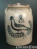 T. Harrington, Rare T. HARRINGTON / LYONS Stoneware Crock w/ Ornate Bird-in-Wreath Decoration, circa 1860, Stoneware