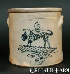 Harts, HARTS / FULTON New York Dog Crock, circa 1880, Stoneware
