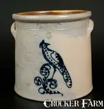 A.O. Whittemore, A.O. WHITTEMORE. / HAVANA. N.Y Stoneware Crock w/ Cobalt Bird Decoration, Five-Gallon