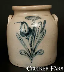 Brewer & Halm, Important BREWER & HALM / HAVANA Stoneware Crock w/ Script "Halm" Signature, circa 1855, Stoneware