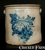 COWDEN & WILCOX / HARRISBURG, PA 6 Gal. Stoneware Grapes Crock by Cowden & Wilcox, circa 1865, Stoneware, sold Mar 2014