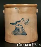 Evan R. Jones, Rare EVAN R. JONES / PITTSTON, PA Stoneware Bird-on-Stump Crock, circa 1875, Stoneware