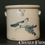 Evan R. Jones, 3 Gal. EVAN R. JONES / PITTSTON, PA Stoneware Crock w/ Bird on Branch Decoration, circa 1875, Stoneware