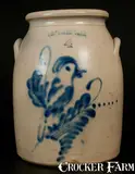S. L. Pewtress & Co., S. L. PEWTRESS & CO. / FAIR HAVEN, CONN. Stoneware Crock with Bird Decoration, circa 1870, Stoneware
