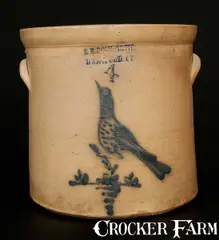 S.B. Bosworth, S. B. BOSWORTH / HARTFORD, CT 4 Gal. Stoneware Crock w/ Bird Decoration, circa 1880-1890, Stoneware