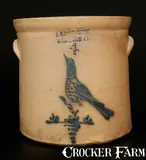 S.B. Bosworth, S. B. BOSWORTH / HARTFORD, CT 4 Gal. Stoneware Crock w/ Bird Decoration, circa 1880-1890, Stoneware